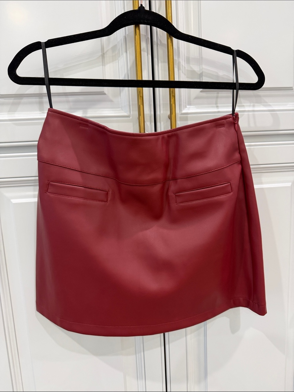 Commense Faux Leather Mini Skirt in Wine Red
